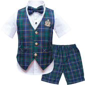 夏季 三件套装 短袖 子马甲西装 花童礼服中小童英伦风格 男童2020新款