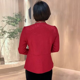 本命年红色加绒开衫复古盘扣旗袍式上衣中老年妈妈装冬季新款外套