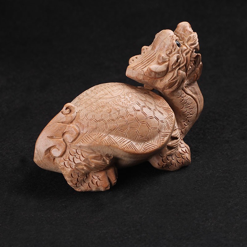 桃木龙龟摆件木雕母子龟车摆件无漆环保