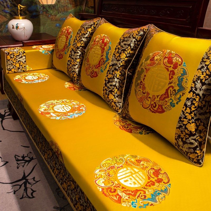 新中式沙发垫全包沙发套罩四季通用实木高档防滑坐垫盖布巾定制