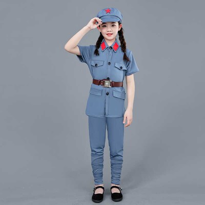 儿童红军演出服八路军军装小学生红星闪闪红色革命弹力舞蹈衣服女