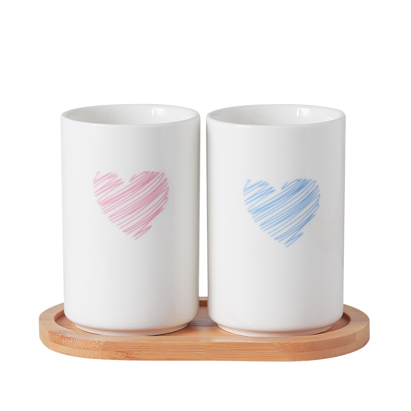 陶瓷漱口杯可爱情侣 一对刷牙杯子洗漱杯套装牙缸杯卫生间牙刷杯