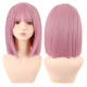 潼漫 cos假发女短发齐刘海一刀切高温丝藕粉色粉红色直发动漫头套