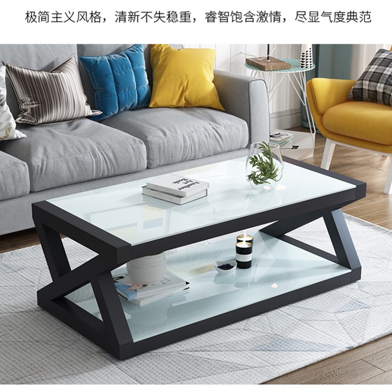 现代简约客厅茶几黑色钢化玻璃桌子家用极简电视柜组合欧式小户型