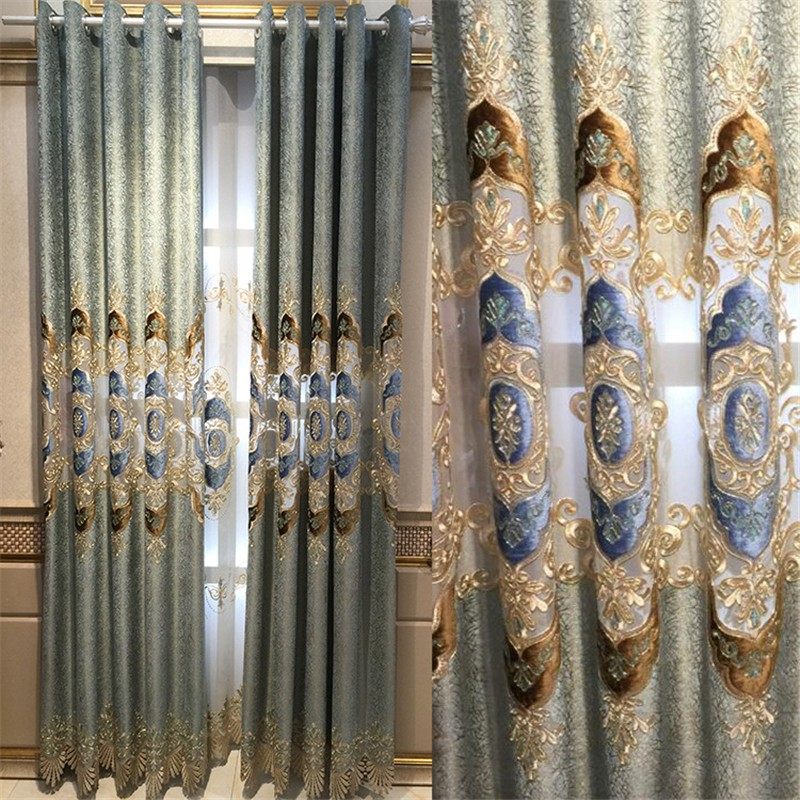 欧式雪尼尔绣镂空窗帘成品布料客厅奢华大气现代卧室窗纱帘