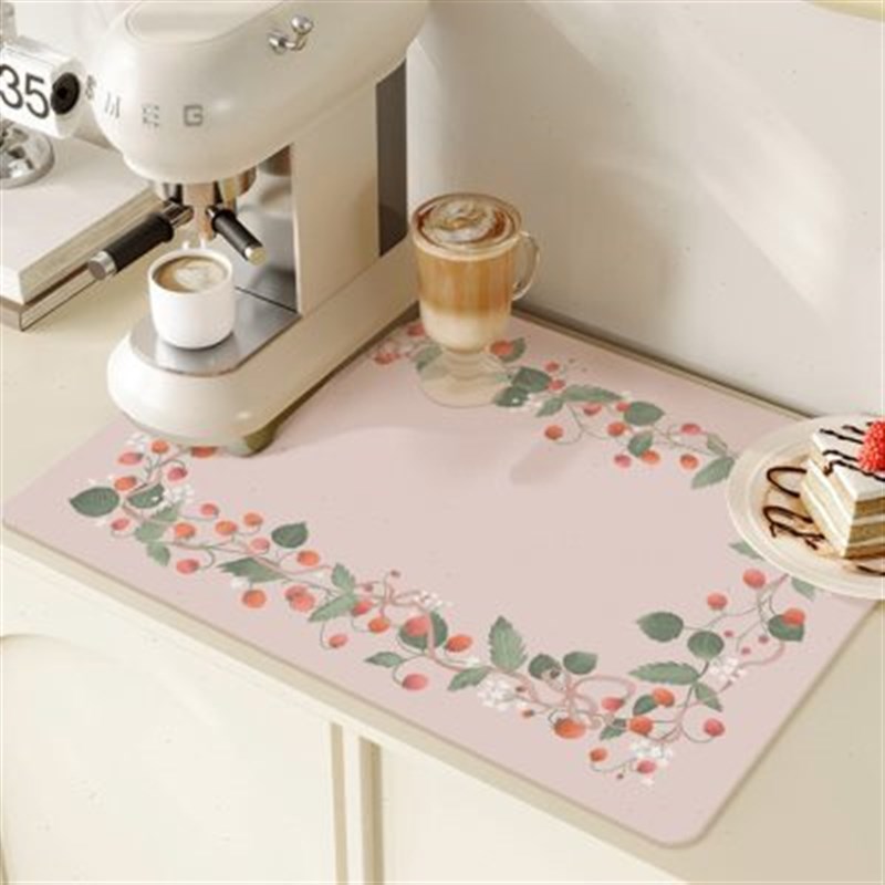 法式文艺奶油草莓台面皮革吸水垫咖啡机吧台里水电水杯碗盘干燥垫