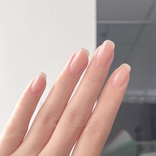 裸色穿戴甲手工短款冰透本甲色美甲成品贴片日常显白假指甲可拆卸