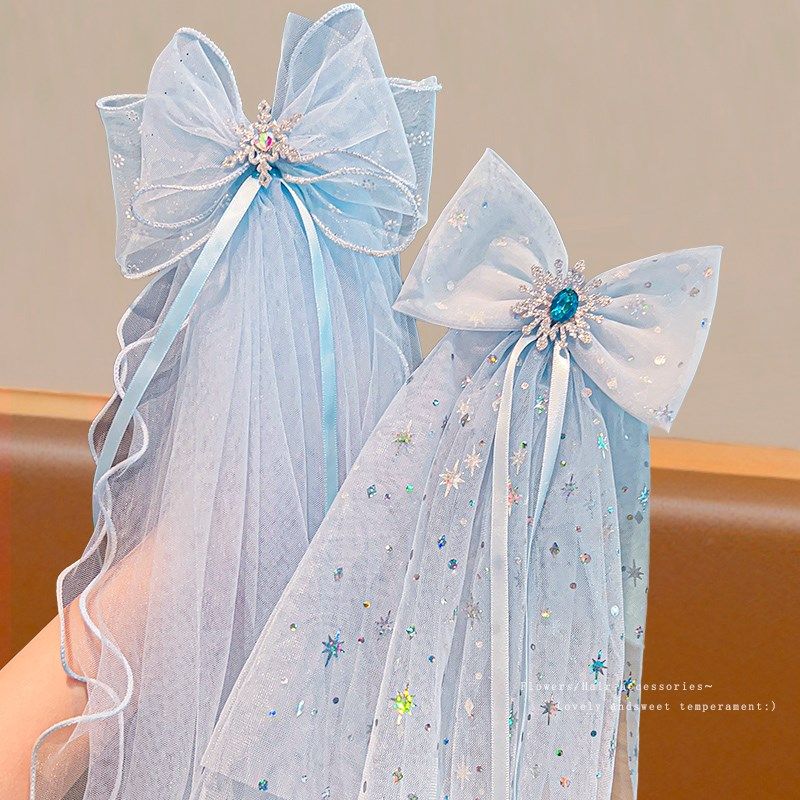 儿童皇冠头纱发夹小女孩蝴蝶结发卡新款女童小公主网纱鸭嘴夹发饰