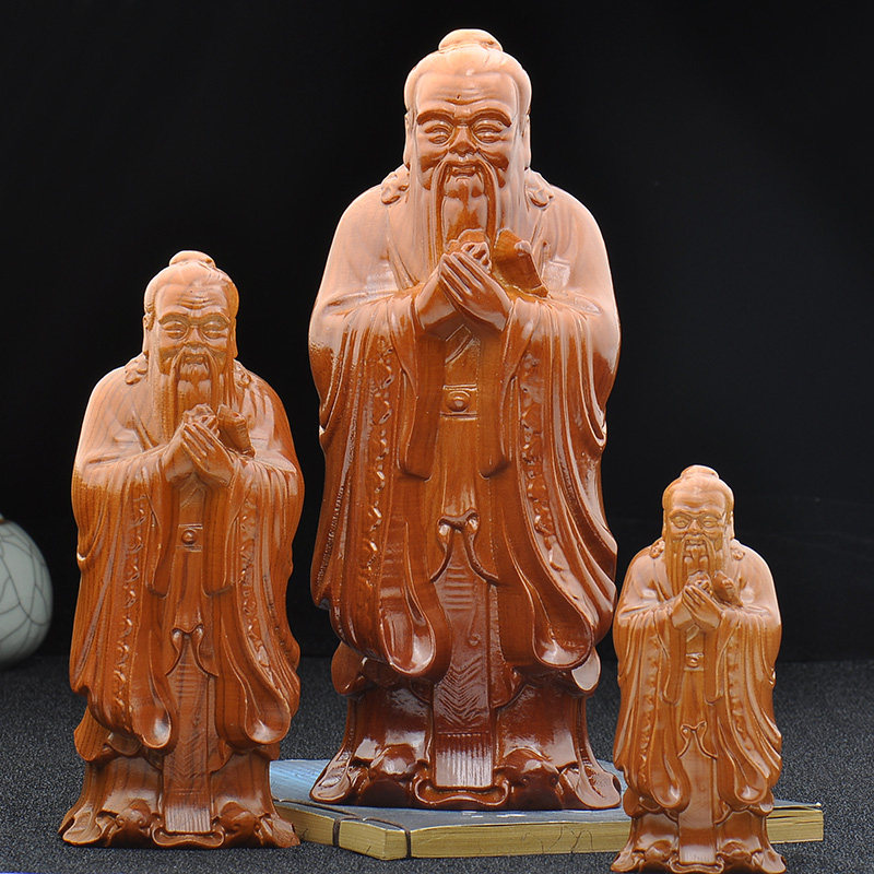 桃木孔子像孔夫子孔子雕像老子像雕塑摆件孔圣人像木雕客厅书桌