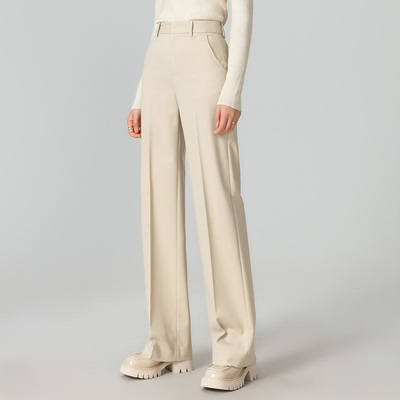 加厚秋冬高腰直筒裤女休闲西装裤长裤子OL精纺羊毛料阔腿裤曼依拉