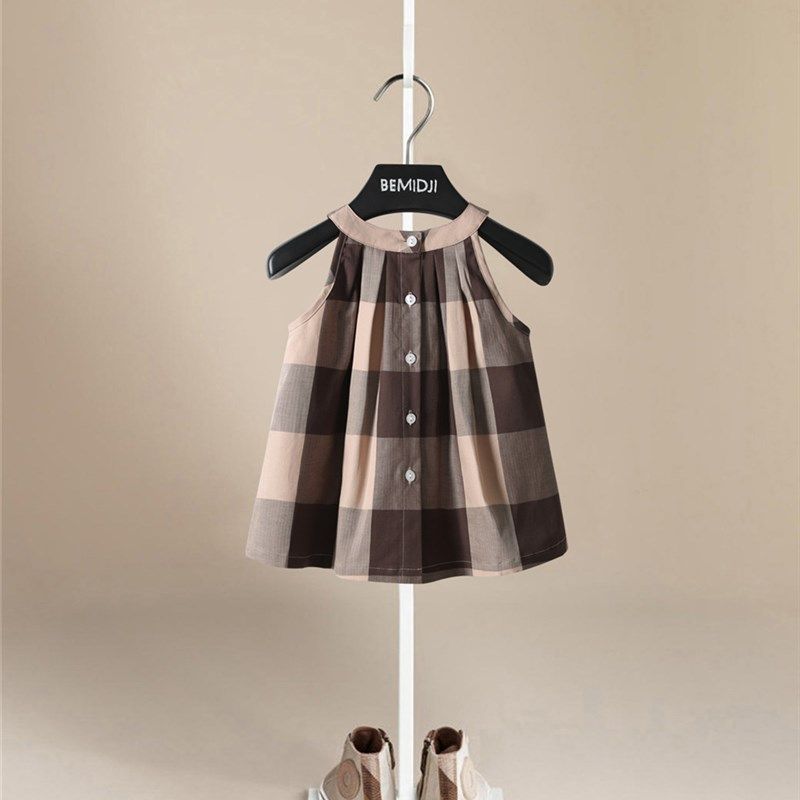 女童纯棉格子连衣裙夏宝宝挂脖吊带裙英伦风宽松裙子小童洋气短裙,童装/婴儿装/亲子装,连衣裙,淘宝优惠券,粉丝福利购,淘宝优惠卷