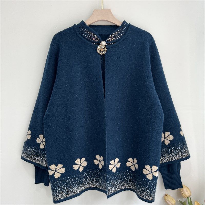 妈妈秋装洋气针织两件套毛衣外套中老年女装奶奶装秋冬上衣服套装