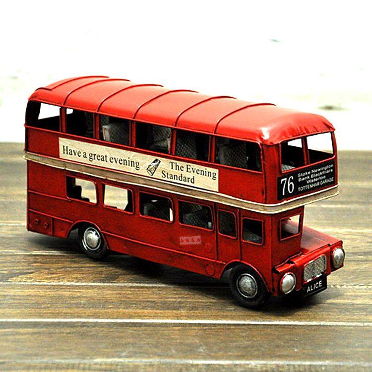 复古做旧手工伦敦巴士模型铁艺摆件 橱窗装饰品 摄影拍摄道具摆设