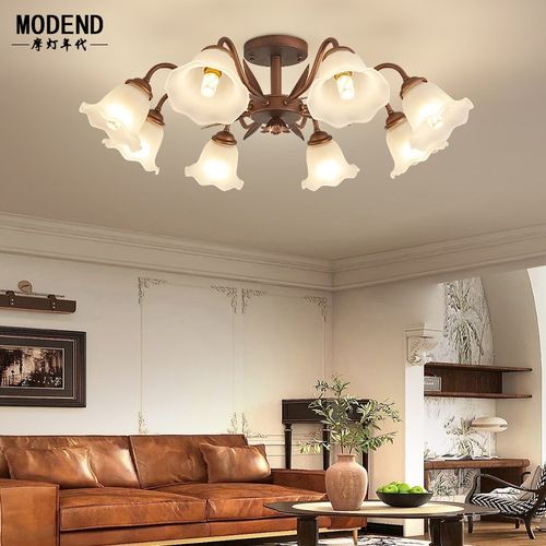 美式乡村复古田园花朵咖啡色卧室吸顶灯中古客厅大厅主灯复古灯