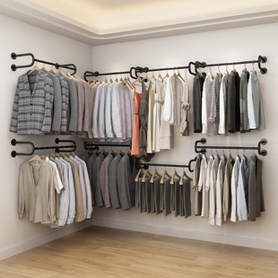 服装店衣柜上墙金属L型衣帽间架子组装家用壁挂衣架主卧室衣帽架