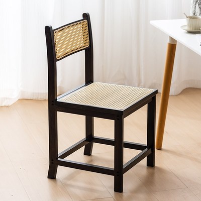 藤编椅子家用椅楠竹凳子可折叠实木靠背餐椅咖啡店阳台休闲吃饭椅