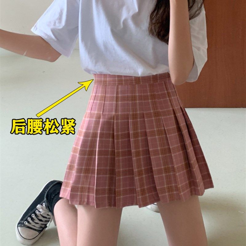 学生百搭jk百褶裙短裙女2025新款大码防走光高腰显瘦格子裙半身裙
