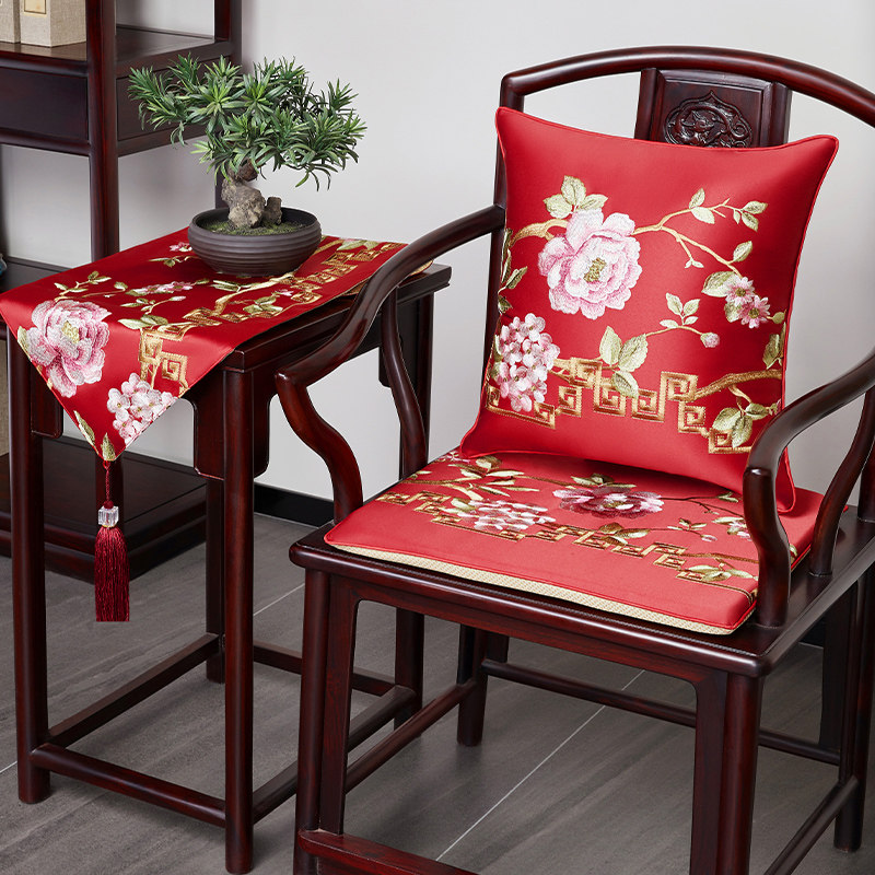 红木沙发椅子坐垫实木绸缎绣垫子餐椅茶椅圈椅太师椅官帽椅座垫