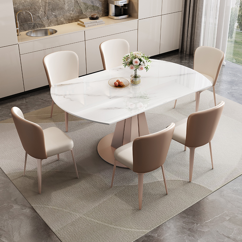 岩板餐桌椅现代家用小户型旋转可伸缩折叠圆形饭桌子