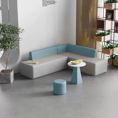 现代休息区办公室创意转角沙发茶几接待培训会客洽谈卡座