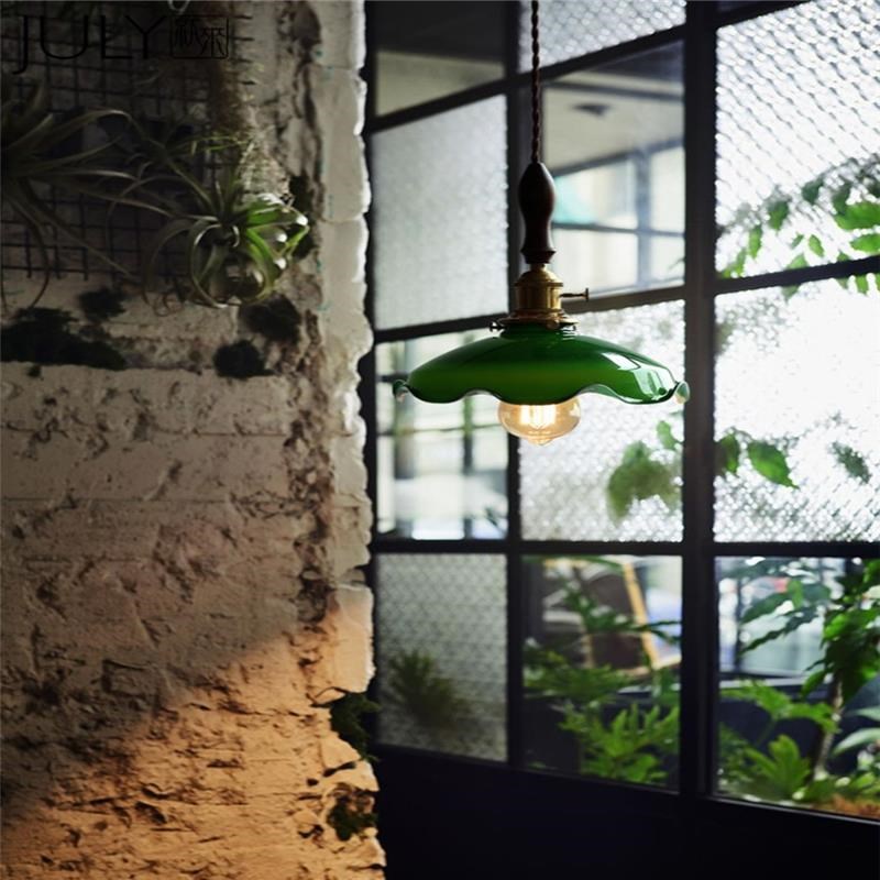 老上海复古绿玻璃胡桃木吊灯中古咖啡厅茶室吧台餐厅轨道床头吊灯