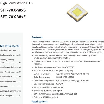 5050朗明纳斯SFT-70大功率40WLED灯珠SFT70远射激光强光手电筒6V