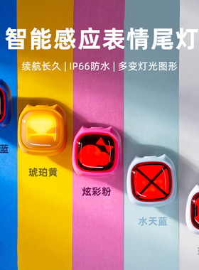 LITERIDE微骑创意表情自行车尾灯夜骑灯儿童公路山地车骑行警示灯