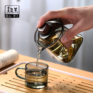 玻璃盖碗泡茶防烫单个大号高档不烫手三才手抓壶功夫茶具茶碗套装