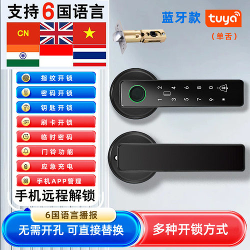 跨境室内木门指纹锁家用卧室房间涂鸦智能锁办公室远程电子密码锁