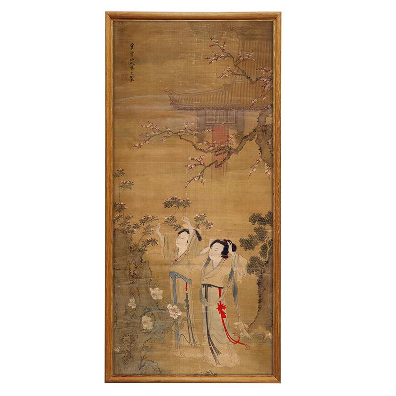 桔子格调梅花仕女图中式人物客厅卧室中古挂画书房玄关茶室装饰画