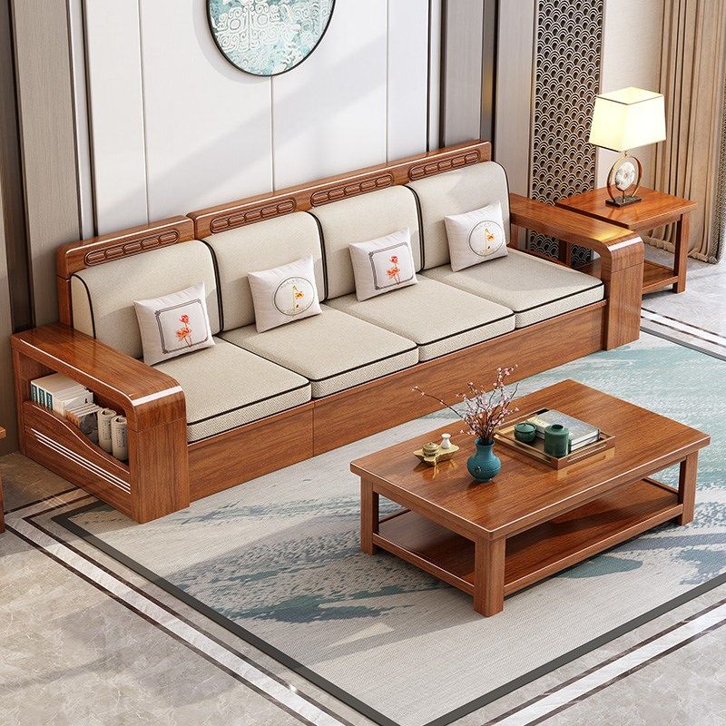 天坛家具胡桃木实木沙发客厅全实木三人位现代简约直排四人位木质