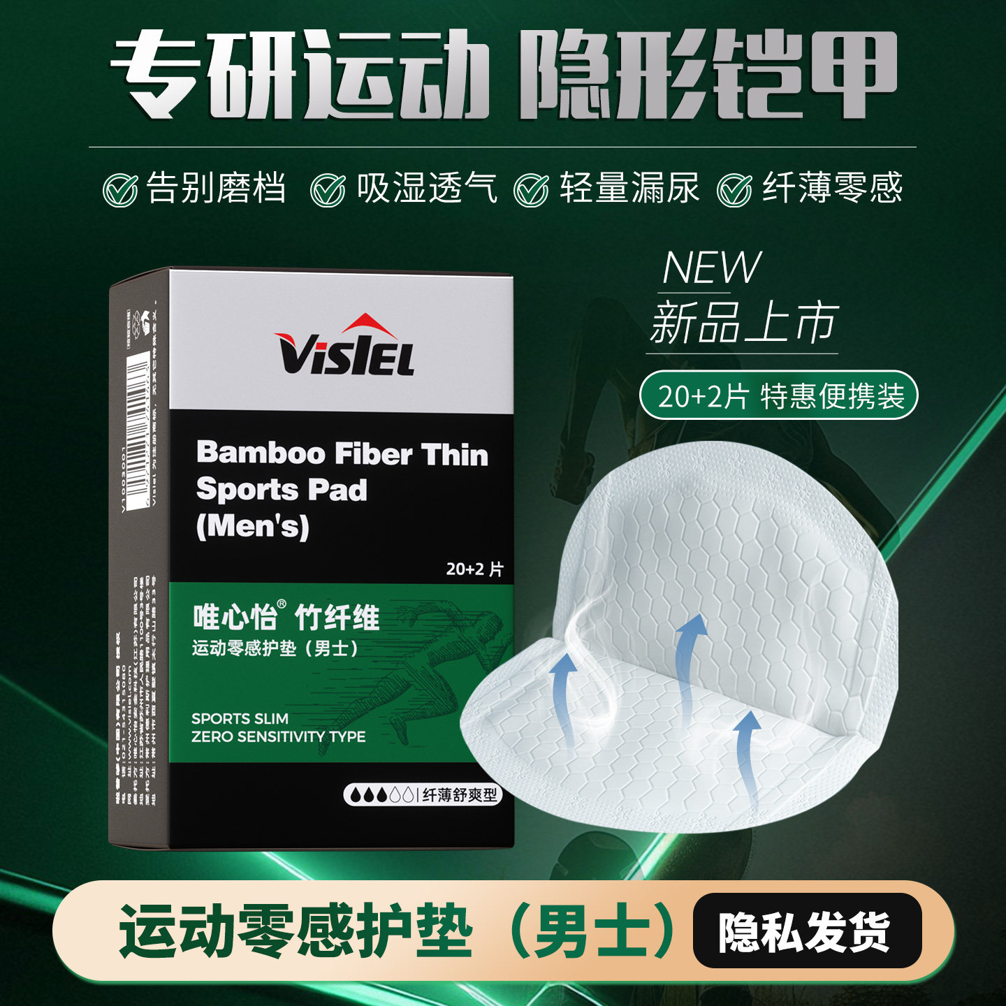 Visiel唯心怡男士运动卫生护垫防漏透气隐形吸汗健身跑步专用,洗护清洁剂/卫生巾/纸/香薰,吸水巾,淘宝优惠券,粉丝福利购,淘宝优惠卷