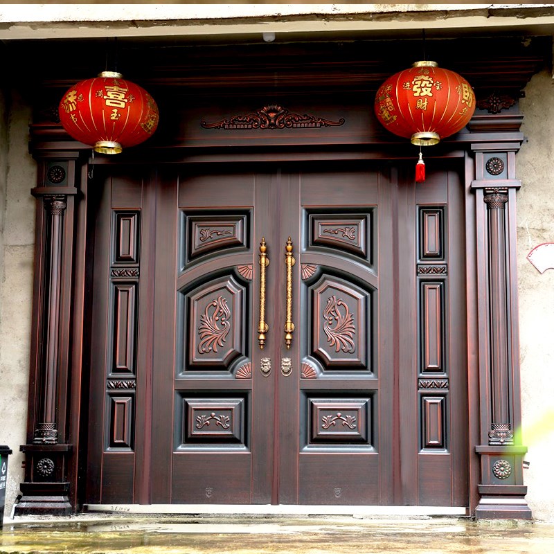 别墅大门进户门农村自建房庭院防盗门锌合金家用乡村仿铜门入户门