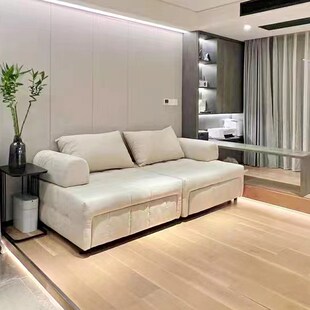 奶油风泡芙布艺方块沙发床小户型客厅两用皮艺复古单功能沙发