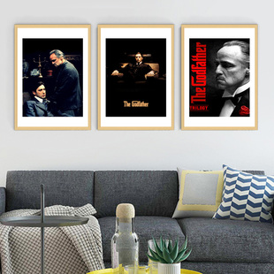 教父电影马龙白兰度海报挂画黑白框装饰画客厅背景墙画卧室壁画