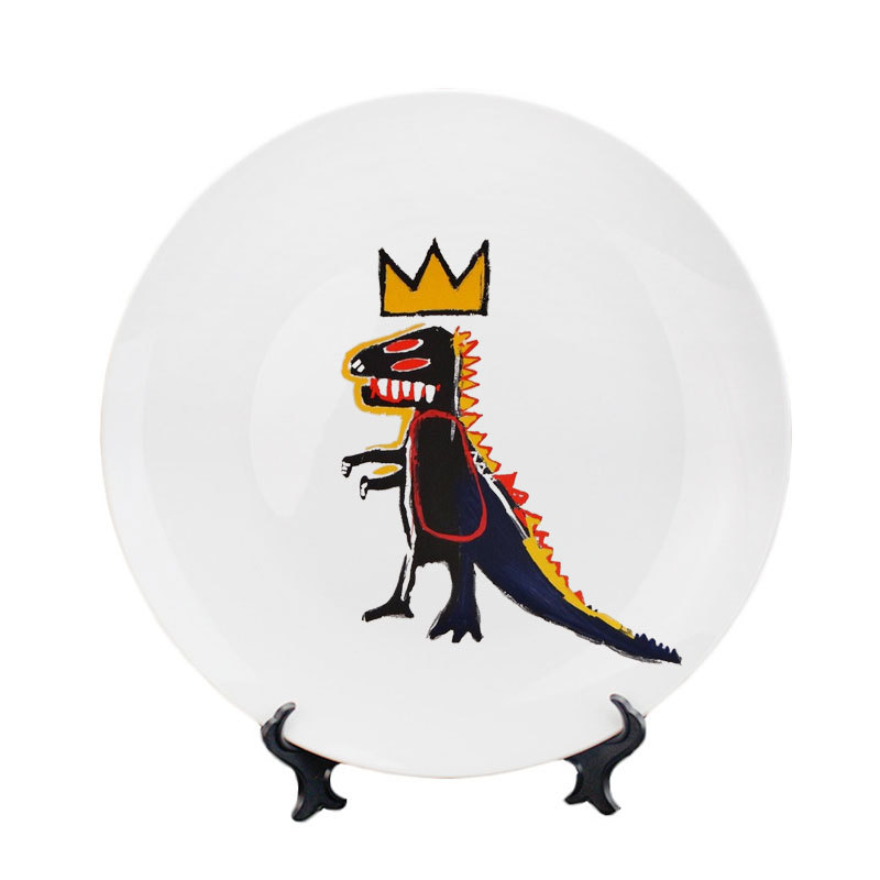 巴斯奎特涂鸦抽象艺术盘子 装饰陶瓷工艺品碟 文艺设计家居摆件盘