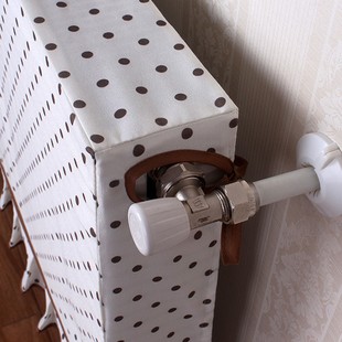 暖气片罩子布艺防尘罩老式全包白底咖点暖气片罩装饰定制