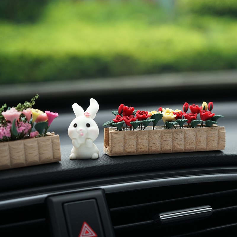 迷你花盆汽车小摆件车载车内中控台创意装饰品木箱玫瑰繁花似锦