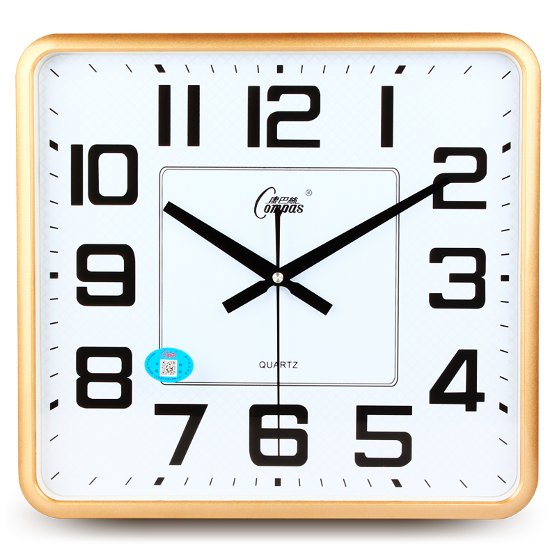 康巴丝静音钟表方形日历挂钟石英钟卧室钟表时尚客厅时钟大气钟