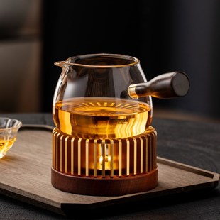 实木侧把玻璃公道杯加厚可加热高硼硅家用分茶器功夫茶具 2024新款