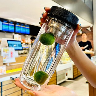 双层玻璃杯耐热防爆耐高温家用泡茶杯茶水分离水杯 高级感杯子男士