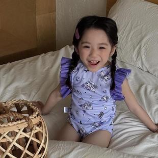 夏女童連體泳衣可愛庫洛米泳衣無袖 速干休閑海邊度假 新款 2025新款