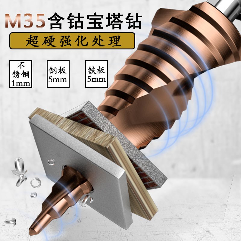 特辉M35含钴宝塔钻头高硬度阶梯钻不锈钢开孔器超硬金属打孔专用
