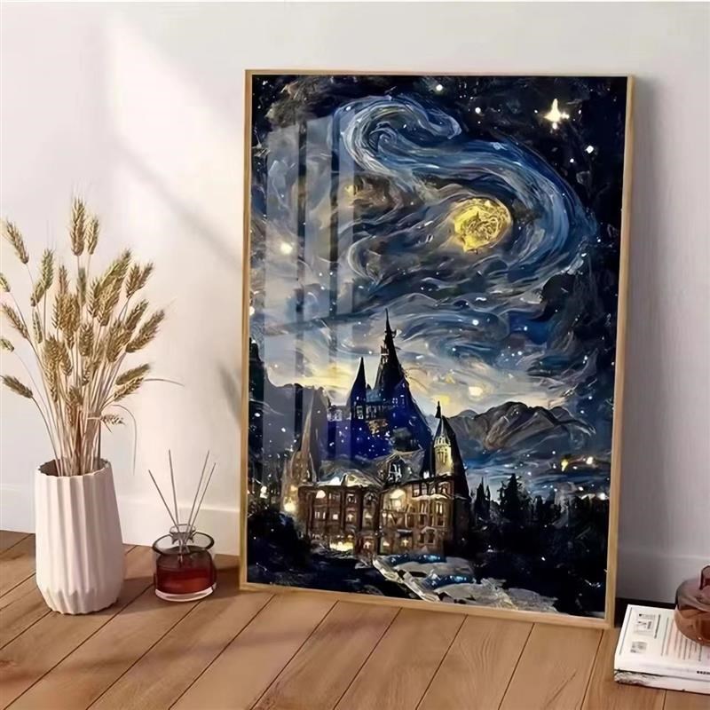 带框霍格沃兹钻石贴画2024新款手工diy满钻石画客厅5d粘贴点钻画