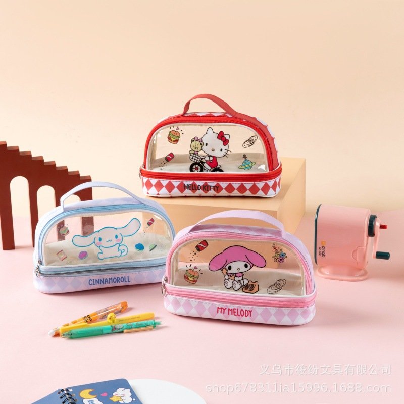 透明双层笔袋三丽鸥库洛米立体大容量小学生文具袋手提卡通铅笔盒