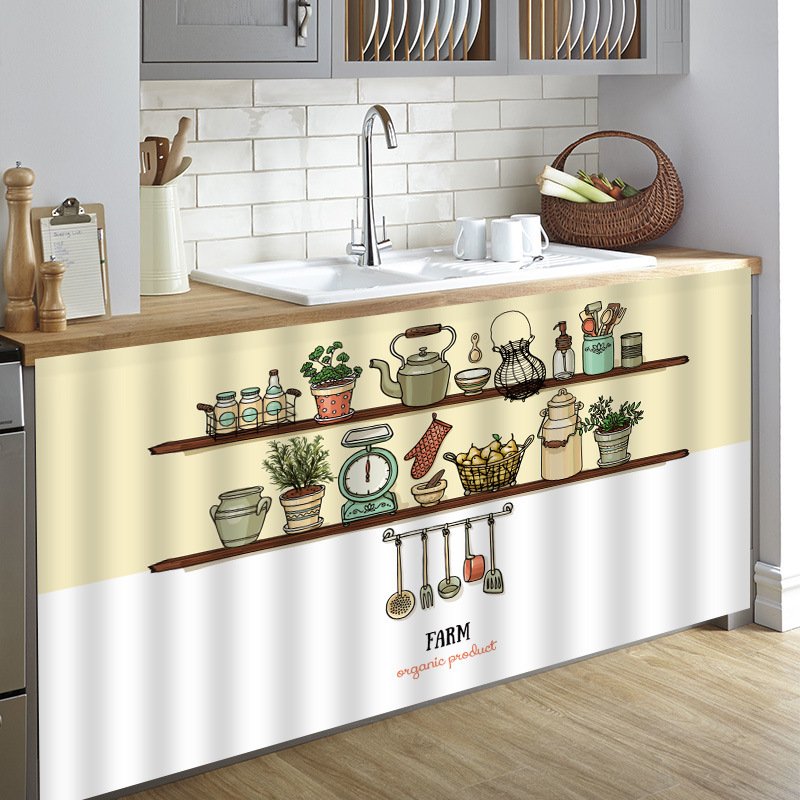 橱柜遮挡帘柜门帘柜子挡帘布厨房免打孔滑轨柜帘防尘杂物遮丑帘子