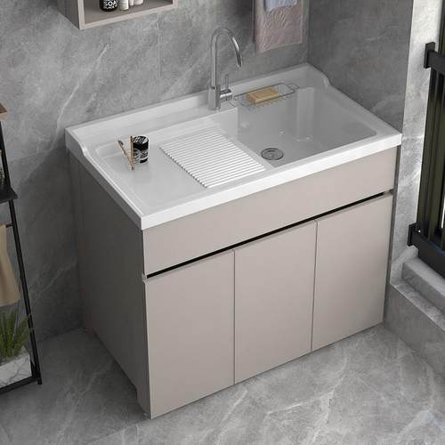 太空铝阳台洗衣机柜带搓板洗手池水槽浴室柜户外家用一体台盆定制