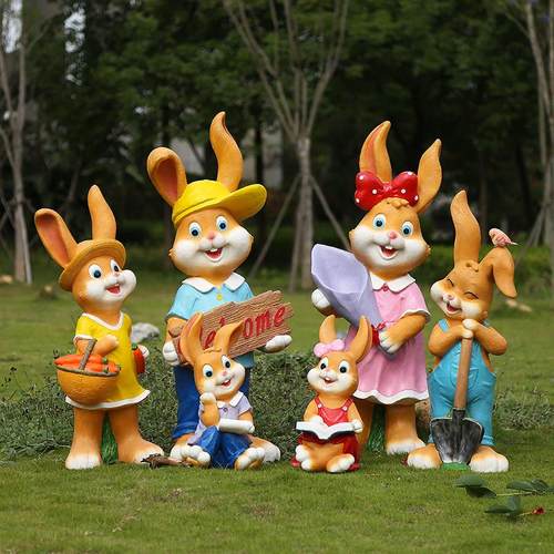 户外可爱兔子装饰玻璃纤维雕塑花园卡通园林幼儿园草坪装饰落地摆
