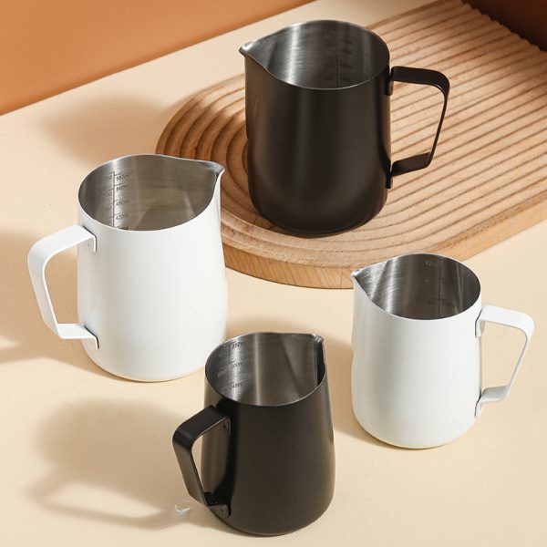 意式咖啡拉花杯304不锈钢带刻度350/450/600ml尖嘴奶泡壶拉花神器