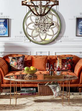 美式布艺客厅双人三人沙发组合大小户型后现代简约橙色布艺沙发